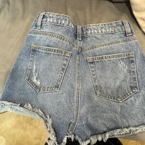 Classic Blue Frayed Hem Jean Shorts